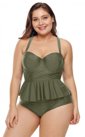 Plus-Size Green Split Swimsuit