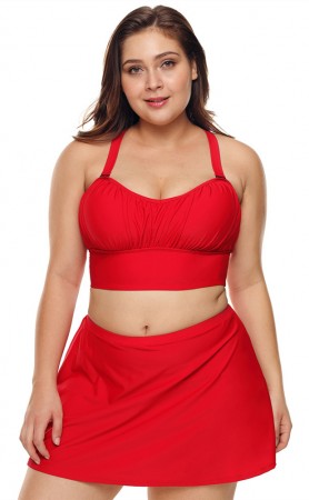 Red Swimsuit Plus Size Halter Bikini