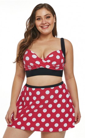 Red Polka Dot Plus Size Sexy Bikini Split Swimsuit