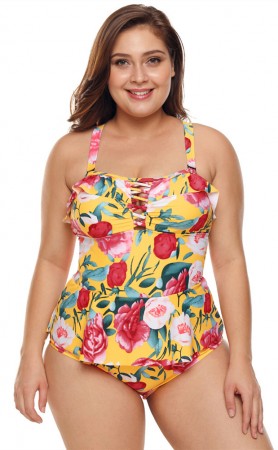 Plus Size Bikini Print One-Piece Sexy Swimsuit