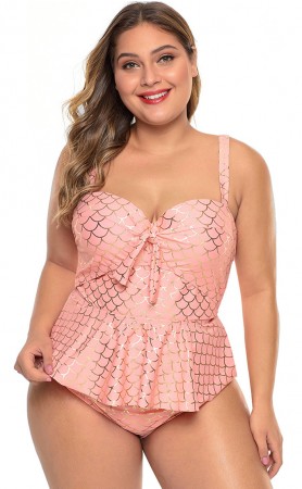 Strapless Pink Fish Print Plus Size Swimsuit