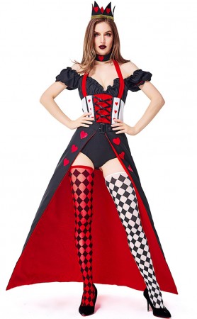 Halloween Cosplay Red Heart Queen Off-shoulder Costume