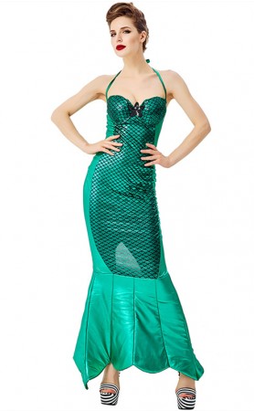 Halloween Ocean Princess Mermaid Bronzing Print Bandage Dress