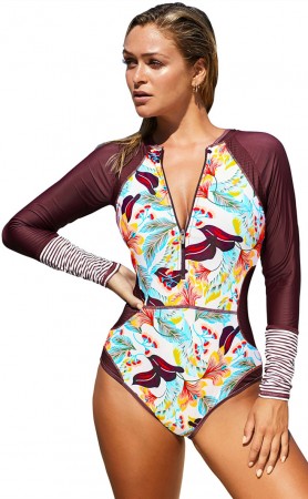 Fashion Printed One-Piece Zipper Surfing Swimsuit