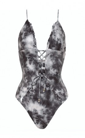 Sexy V-Neck Print Bikini One-Piece Swimsuit