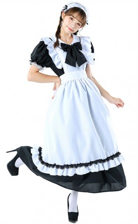 Vintage Long Maid Lace Black And White Halloween Costume