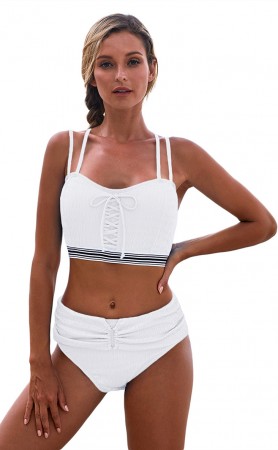 Sexy White Halter High-Waisted Split Bikini