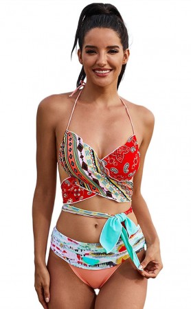 Sexy Floral Halterneck Bikini Suit