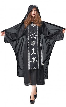 Halloween Black Magician Vampire Witch Costume