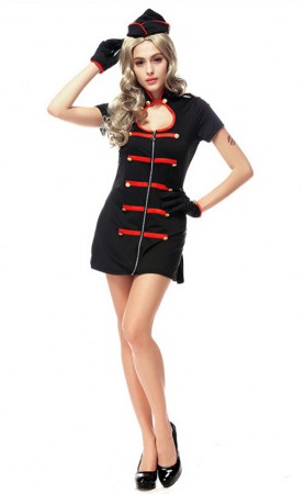 Sexy Girl Black and Red Trim Nurse Costume