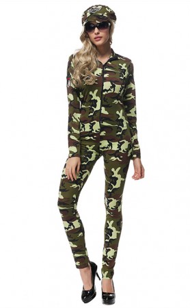 Halloween Party Female Drillmaster Camouflage Jumpsuits