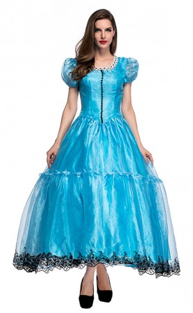 Halloween Alice Princess Dress Wonderland Blue Gown