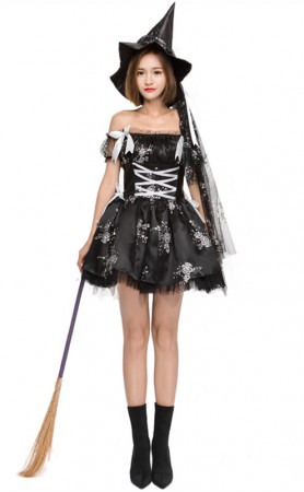 Halloween Rose Print Black Witch Tutu Skirt