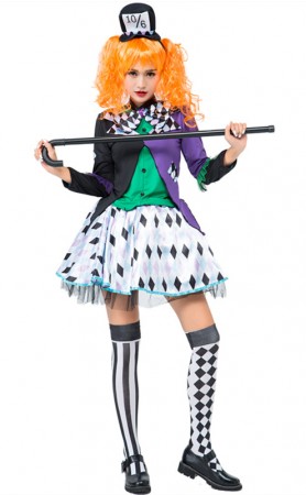 Alice Halloween Cosplay Clown Plaid Costume