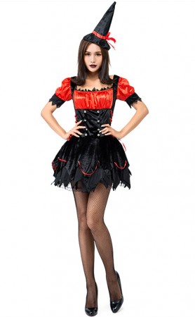Halloween Party Black Red Flame Little Witch Cosplay Costume