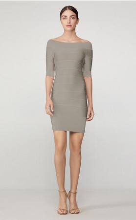 Herve Leger Icon Off The Shoulder Ribbed Dress