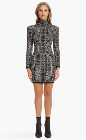 Short Bicolor Jacquard Knit Dress