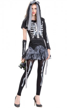 Skeleton Ghost Bride Halloween Zombie Stage Cosplay Costume 