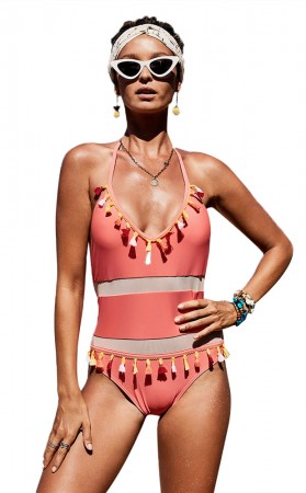 Sexy V-Neck Suspender Stitching One-Piece Bikini