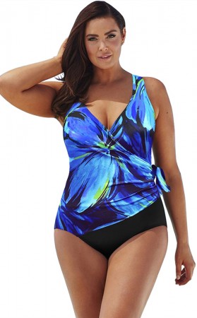 Sexy V-Neck Plus-Size One-Piece Swimsuit