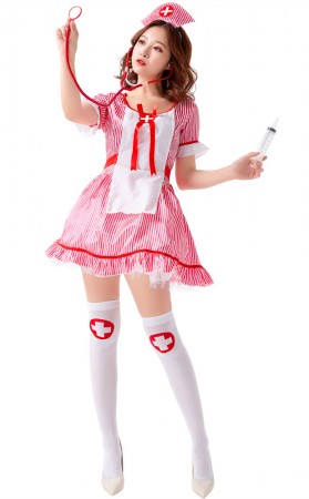 Cosplay Sexy Naughty Pink Nurse Halloween Costume