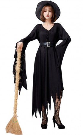 Halloween Black Irregularity Witch Long Dress