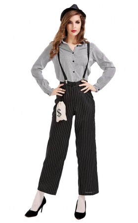 Halloween Female Mafia Striped Suit Dance Costume