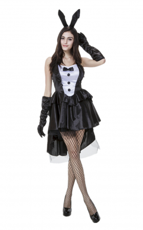 Sexy Patent Leather Strap Cute Bunny Costume