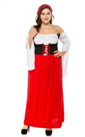 Large size Oktoberfest Beer Girl Costume Outfit Fancy Long Dress