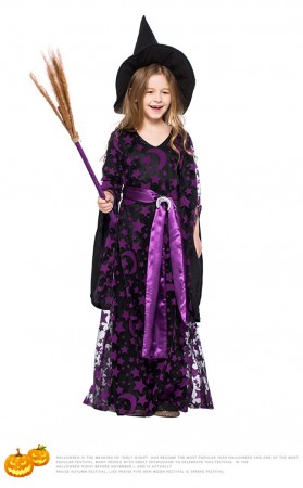 Halloween Purple Mesh Witch Kids Costume