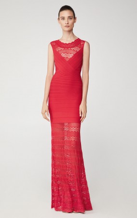 Herve Leger Mixed Diamond Pointelle Gown