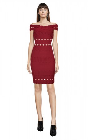 Herve Leger Bandage Dress Off Shoulder Red