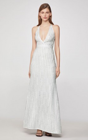 Herve Leger Metallic Eyelash Deep-V Gown