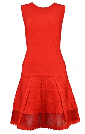 Herve Leger Bandage Dress Flared Gauze Red