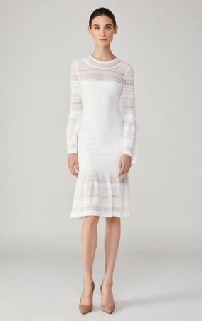 Herve Leger Bandage Dress Long Sleeve Lace White