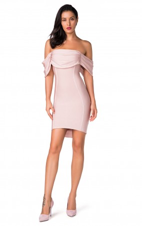 Herve Leger Bandage Dress Off Shoulder Pink