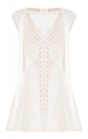 Herve Leger Ksenia Pointelle Crochet Fringe Dress 