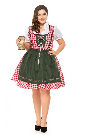 Womens Plus Size Red Plaid Dress Oktoberfest Fraulein Costume