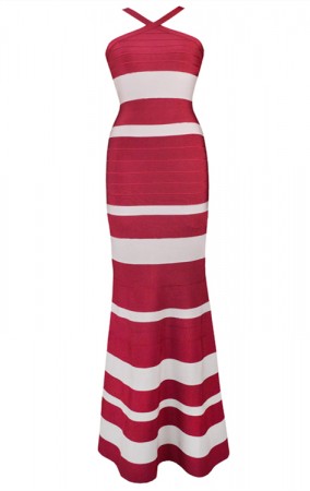 Herve Leger Bandage Dress Long Gown Halter Neck Red