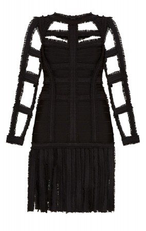 Herve Leger Brielle Chiffon Detail Dress Black