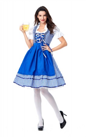 Womens Dress Blue Plaid Oktoberfest Fraulein Costume