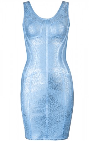 Herve Leger Bandage Dress Foil Blue V Neck