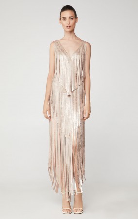 Herve Leger Izabel Metallic Fringe Dress