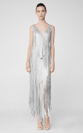 Herve Leger Izabel Silver Fringe Dress