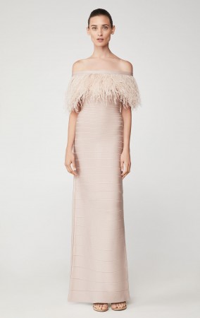 Herve Leger Ostrich Feather Bandage Gown