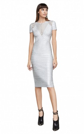 Herve Leger Irdsopalco Avery Foiled Bandage Applique Dress