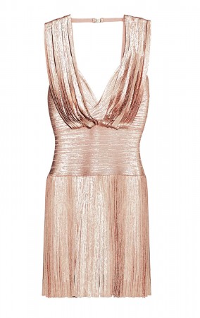 Herve Leger Naomi Foil Draped Bandage Dress 