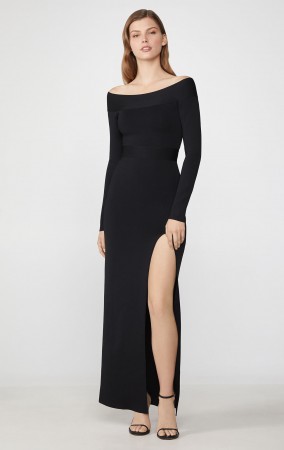 Herve Leger Off-The-Shoulder Long Sleeve Gown