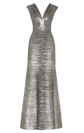 Herve Leger Leslie Woodgrain Foil Print Gown