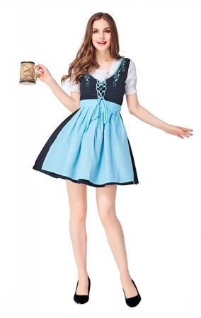 Womens Embroidered Dress Oktoberfest Fraulein Costume